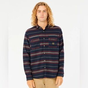 NWT Rip Curl Steamzee Striped Button Up Flannel Shirt - Navy - M
